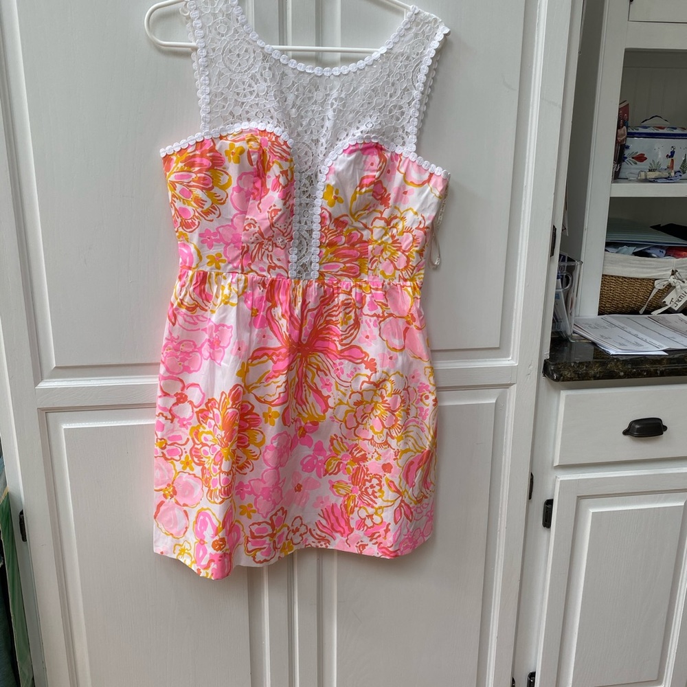 Lily Pulitzer dress with white lace.